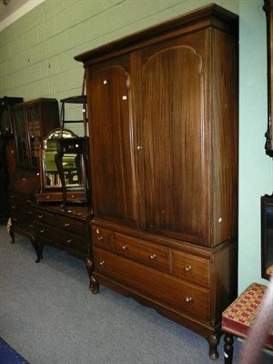 Lot 476 - Mahogany hanging wardrobe, dressing chest, dressing table mirror and a spindle back chair