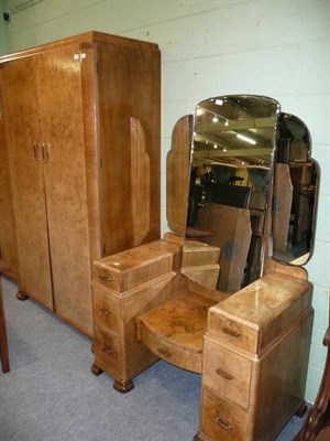 Lot 482 - Three piece walnut veneered bedroom suite