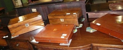 Lot 505 - Two 19th century writing boxes and two mahogany cutlery boxes