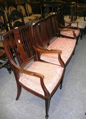 Lot 528 - An inlaid mahogany three piece salon suite