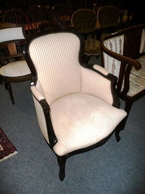 Lot 535 - Reproduction button-back armchair upholstered in striped draylon