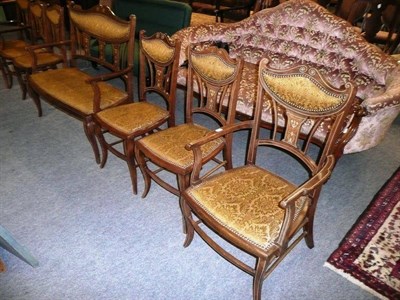 Lot 539 - Late 19th century seven piece inlaid salon suite