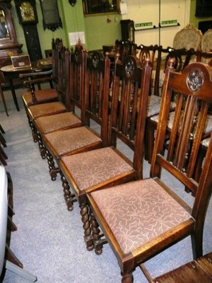 Lot 545 - Six 1930's barley-twist dining chairs including one carver