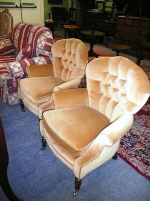 Lot 551 - Pair of reproduction Victorian style button-back chairs