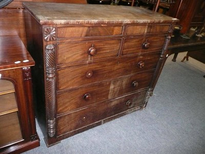 Lot 576 - Regency mahogany chest of two short and three long drawers with barley twist side columns (a.f.)