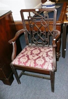 Lot 624 - Mahogany carver chair with trellis back support (alterations)