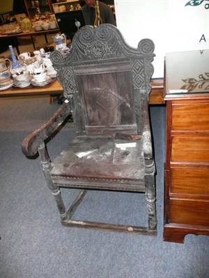 Lot 627 - Carved oak Wainscot type chair (a.f.)