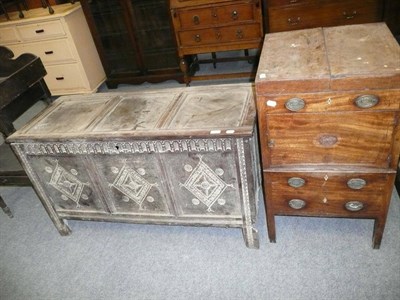 Lot 657 - A George III mahogany washstand and an early 18th century joined oak chest (a.f.)