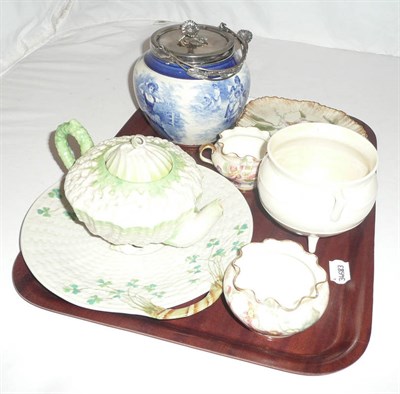 Lot 9 - Tray of assorted Belleek and Victorian pottery, etc