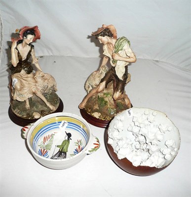 Lot 11 - Pair of Capodimonte figures and two other pieces