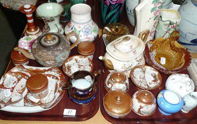 Lot 27 - A quantity of ceramics, a Doulton Lambeth teapot, a Maling jug, a glass Carnival bowl, etc (two...