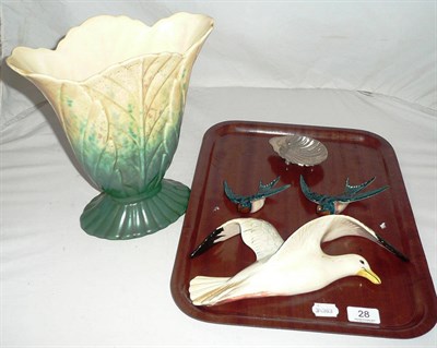 Lot 28 - Three Beswick bird wall plaques of a sea gull and two swallows, silver shell dish and Beswick...