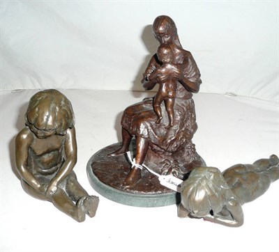 Lot 36 - Vivien Pryce bronze mother and child and two other bronzed figures of children (a.f.)