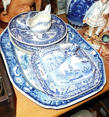 Lot 44 - Large blue and white meat plate and six other pieces