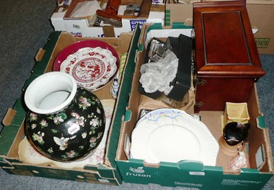 Lot 52 - Two boxes of china, plated flatware, dessert plates, etc