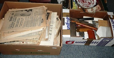 Lot 53 - Mixed collectables, including newspapers, Churchill memorabilia, magazines, silver cigarette...