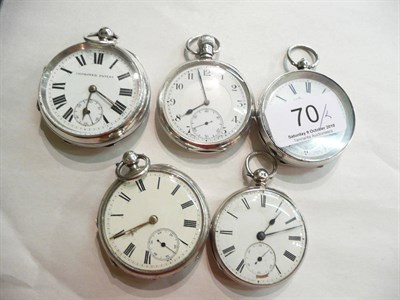 Lot 70 - Four silver pocket watches and an open-faced pocket watch stamped '0.935' (5)