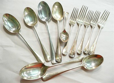 Lot 85 - Rattail silver flatware including five forks, four dessert spoons, two tablespoons and two...