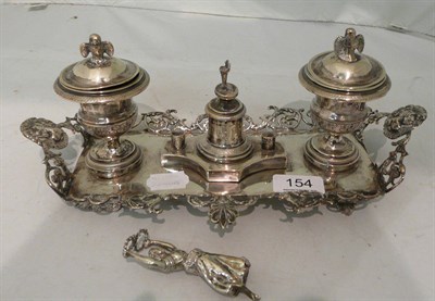 Lot 154 - A 19th century Italian silver inkstand with centre figure quill holder, unmarked