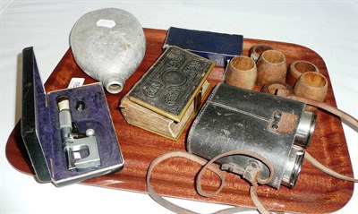 Lot 164 - World War I Trench Art water bottle, marine-related treen, field glasses, plated salts, Psalms book