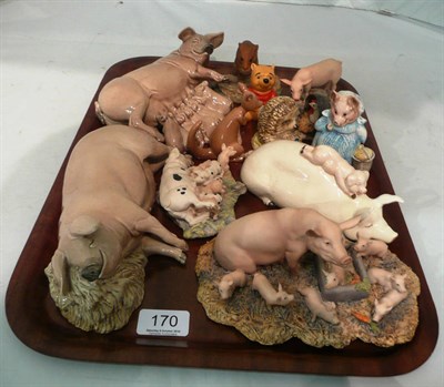 Lot 170 - Winnie The Pooh and Roo, two Beswick Beatrix Potter figures, four pieces of Border Fine Arts,...