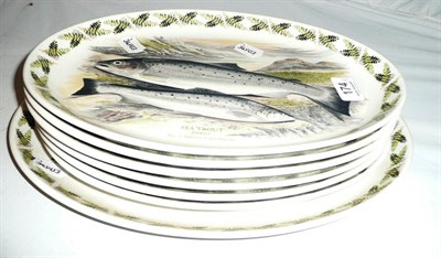 Lot 174 - Portmeirion fish service comprising six plates and one serving dish each decorated with a different