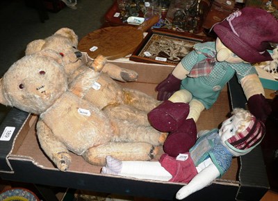 Lot 189 - Two teddies, Pinnochio doll and a lady doll (4)