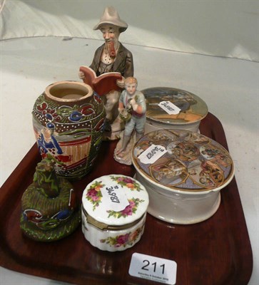 Lot 211 - Two Prattware pot lids - 'Uncle Toby' and 'The Seven Ages of Man' and other ceramics