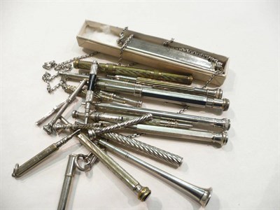 Lot 221 - Twenty-two silver/plate pencils and a bridge pen holder