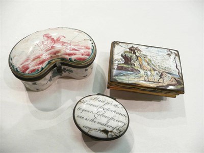 Lot 250 - Three 18th century enamel decorated snuff boxes and covers (a.f.)