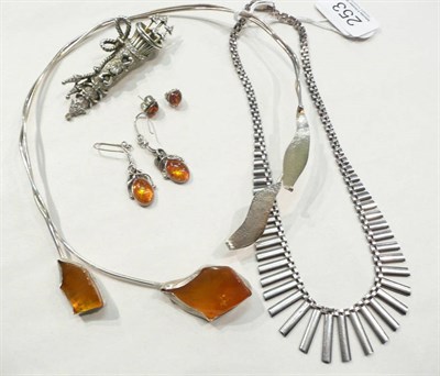 Lot 253 - Amber silver necklace, silver necklace, Mitchel Maer for Christian Dior paste quiver of arrows...