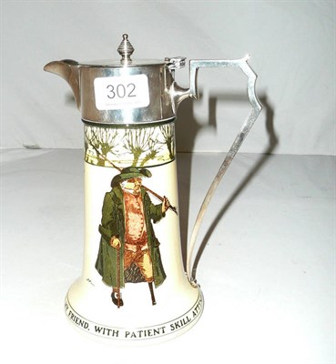 Lot 302 - Royal Doulton Isaac Walton ware "fishing" hot water jug with plated mount, cover and handle