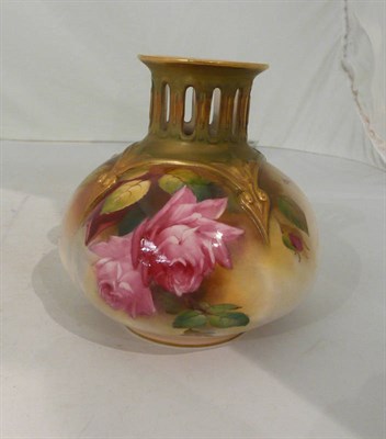 Lot 305 - Royal Worcester rose-painted vase, signed Austin