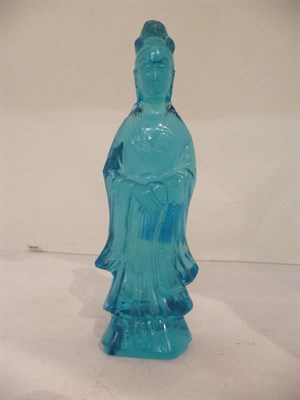 Lot 310 - Blue glass Chinese figure of Guan Yin