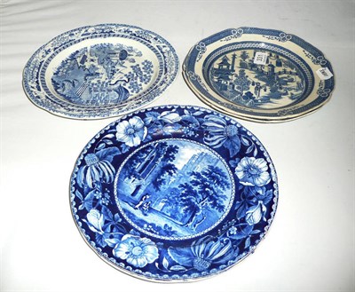 Lot 331 - A rare pair of Donovan pearl ware plates and three other blue and white plates