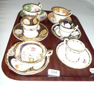 Lot 334 - Six assorted late 18th/19th century tea cups and saucers