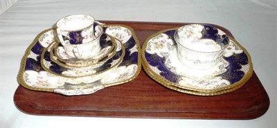 Lot 346 - A Coalport blue and white part set, two plates, a bread and butter plate, two cups and saucers,...