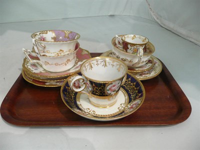 Lot 349 - Two early 19th century floral teacups and saucers, three Coalport cups and saucers and a plate