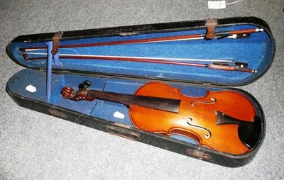 Lot 363 - 19th century German violin with two bows, cased