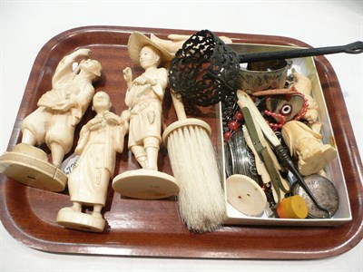 Lot 398 - Three ivory figure groups (a.f.), costume jewellery and other collectables, etc