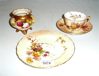 Lot 426 - Royal Worcester blush ivory trio and a rose-painted vase