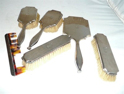 Lot 435 - A six piece silver engine turned brush and mirror set (6)