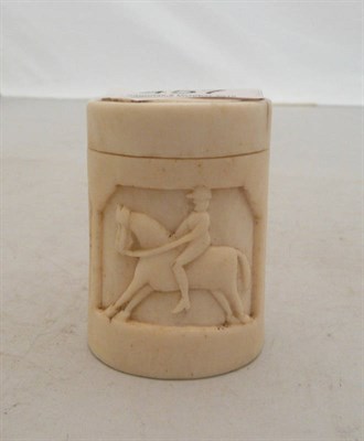 Lot 457 - Unusual bone box carved with race horses and jockeys