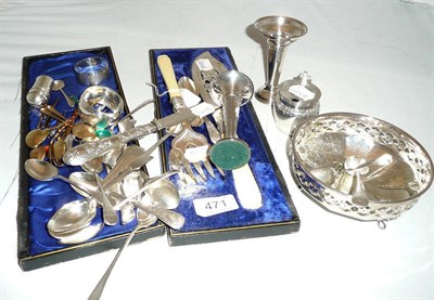 Lot 471 - Twelve enamelled Sterling coffee spoons, silver teaspoons, other silver and plate etc