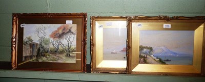 Lot 499 - Set of three watercolours by E St John - Lake Lugano, Lake Como and 'On The Lugano' and another...