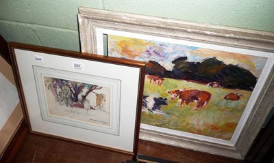 Lot 507 - Hamilton MacKenzie watercolour and an oil of cows by Mary Neill (2)