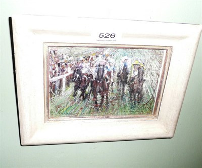 Lot 526 - Small French oil, horse racing