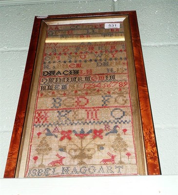 Lot 531 - 19th century framed alphabet band sampler by Isbel Haggart