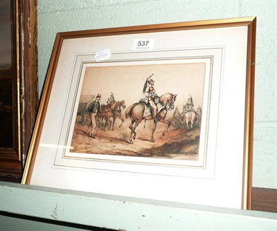 Lot 537 - 19th century framed watercolour of military figures