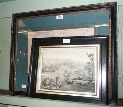 Lot 538 - A framed black and white engraving of The Congo and a framed coloured aquatint of Polynesian...